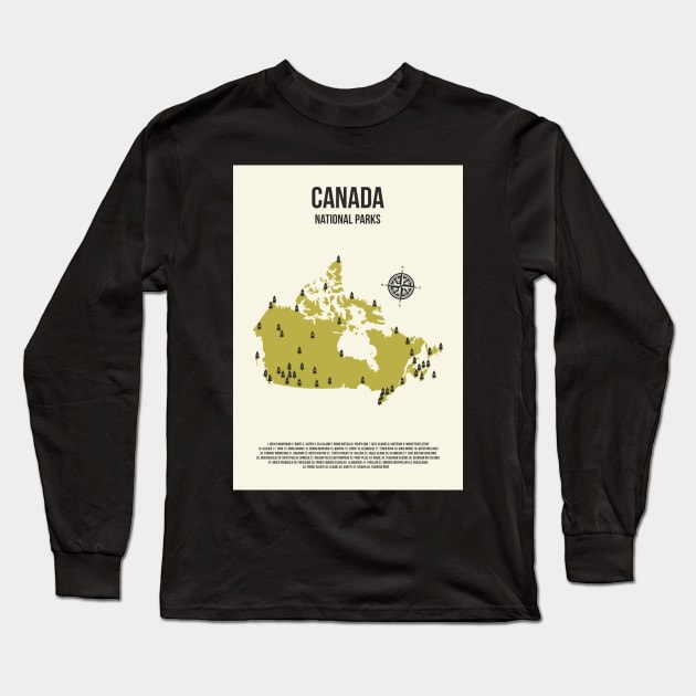 Canada All National Parks Location On A Map Long Sleeve T-Shirt by jornvanhezik